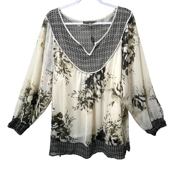 Rose & Olive Sheer Mixed Print Boho Blouse with Off White Cami, Plus Size 3X NWT - Picture 1 of 6
